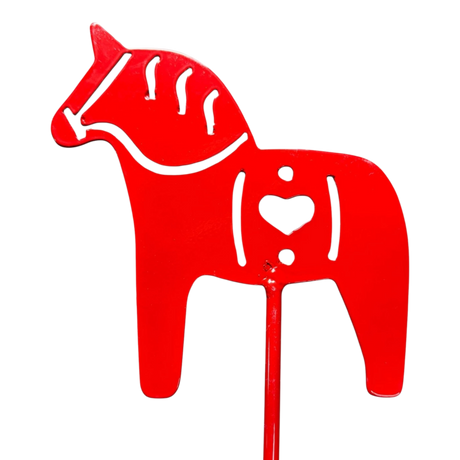 Garden Stake: Red Swedish Dala Horse Metal Garden Stake Lawn Ornament (30" Height)