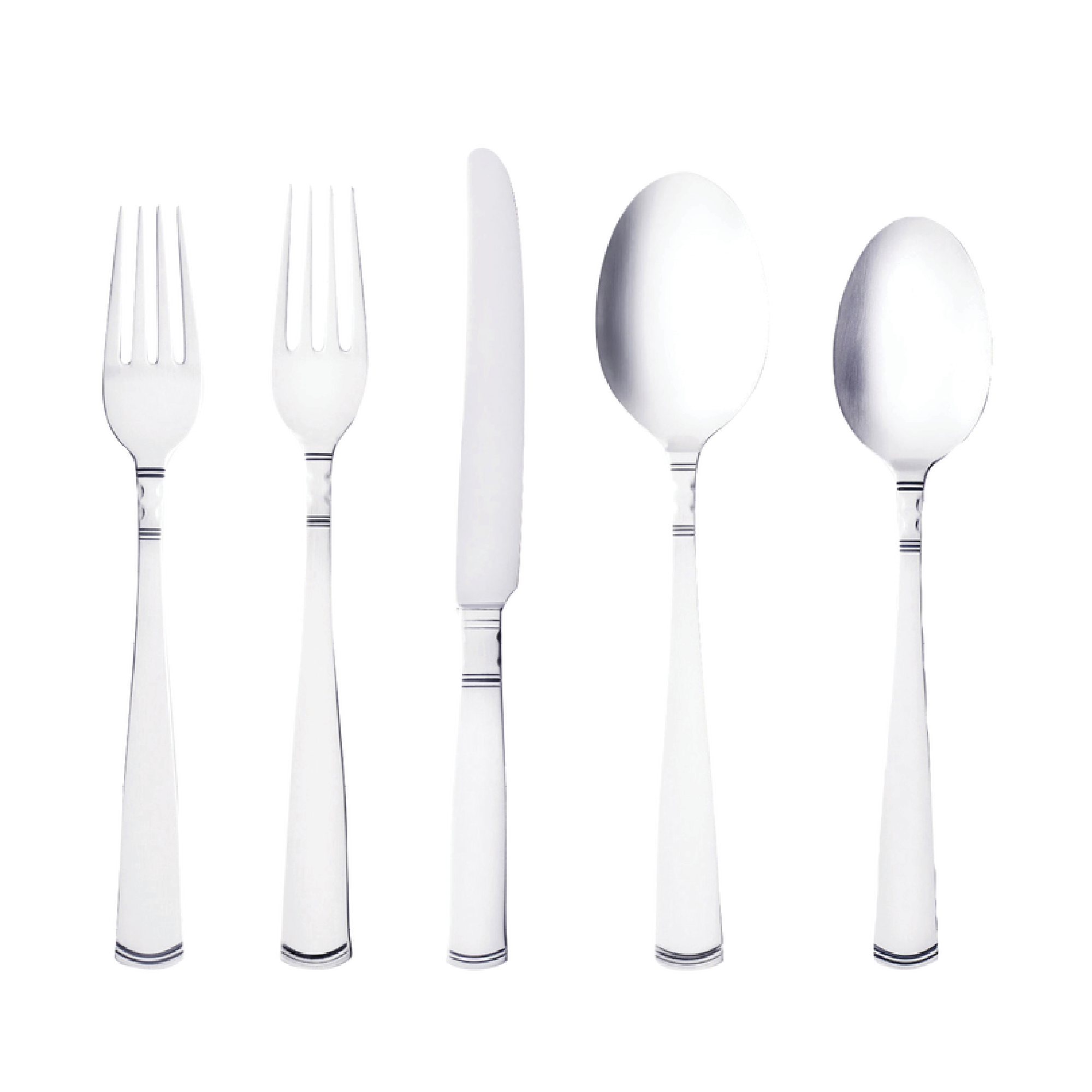 The Gense - Silver Dining Set Rosenholm 830 includes five elegantly crafted silver utensils: two forks, a knife, and two spoons, beautifully arranged on a white background, showcasing the pinnacle of high-quality cutlery.