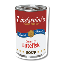 Nordic Sticker: Lindstrom's Extra Chunky Cream of Lutefisk Soup Sticker (2.5 x 4 Inches)