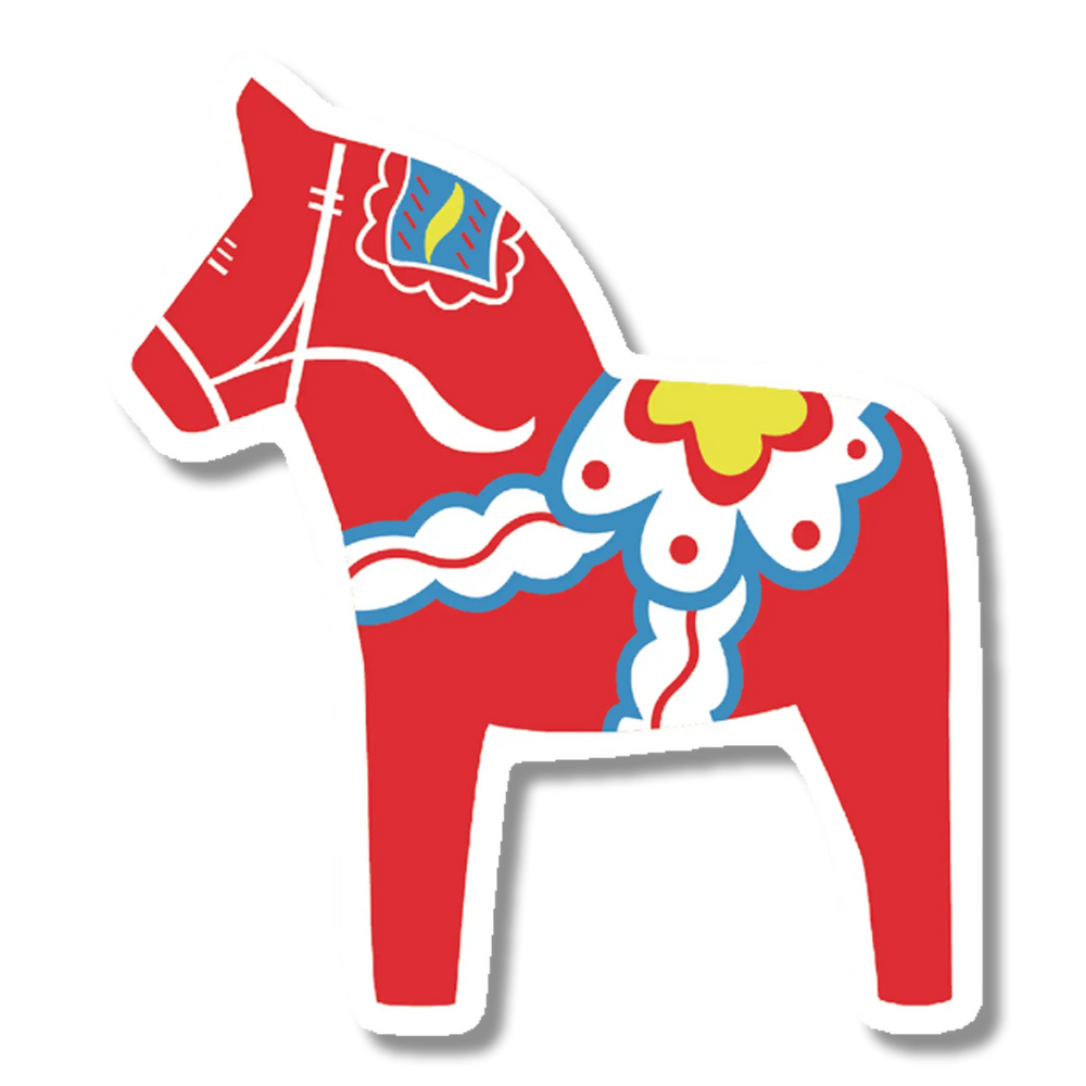Nordic Sticker: Swedish Dala Horse Sticker (2.5 x 4 inches), (Red, Blue, or Yellow)