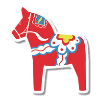Nordic Sticker: Swedish Dala Horse Sticker (2.5 x 4 inches), (Red, Blue, or Yellow)