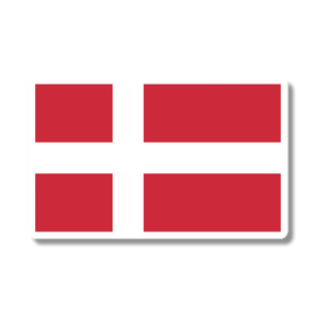 Sticker with a red background and a white Scandinavian cross extending to the edges, resembling the Danish flag.