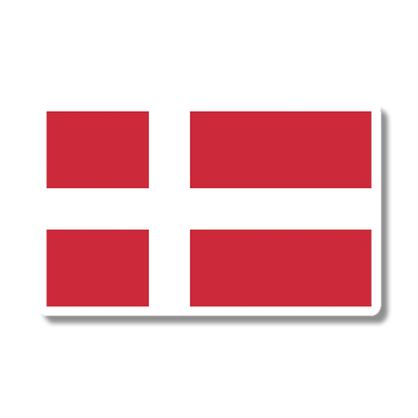 Sticker with a red background and a white Scandinavian cross extending to the edges, resembling the Danish flag.