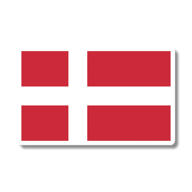 Sticker with a red background and a white Scandinavian cross extending to the edges, resembling the Danish flag.