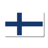Decal showing the blue Nordic cross of Finland on a white background, placed on a light grey surface with a faint shadow visible beneath.