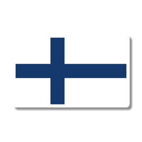 Decal showing the blue Nordic cross of Finland on a white background, placed on a light grey surface with a faint shadow visible beneath.
