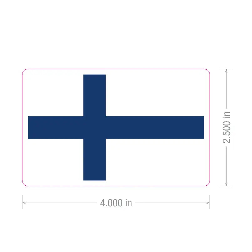 Sticker featuring a blue Nordic cross on a white rectangle, measuring 4 inches by 2.5 inches, with dimension lines visible.