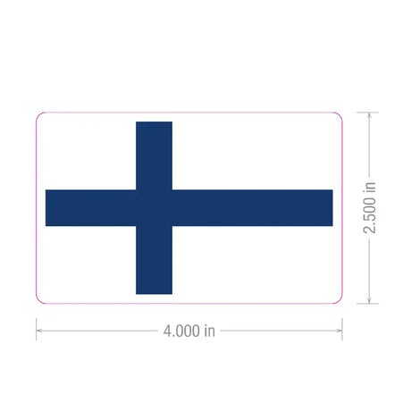 Sticker featuring a blue Nordic cross on a white rectangle, measuring 4 inches by 2.5 inches, with dimension lines visible.