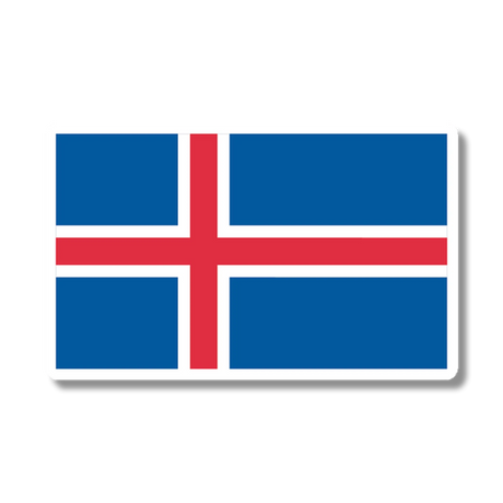 Sticker of the Icelandic flag, featuring a red cross outlined in white on a blue rectangular background.