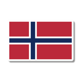Rectangular sticker showing the Norwegian flag with a red background and an indigo blue Nordic cross outlined in white.