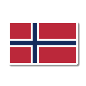 Rectangular sticker showing the Norwegian flag with a red background and an indigo blue Nordic cross outlined in white.