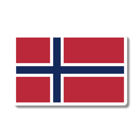 Rectangular sticker showing the Norwegian flag with a red background and an indigo blue Nordic cross outlined in white.