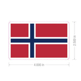 Rectangular sticker featuring the Norwegian flag, a blue cross outlined in white on a red background, measured at 4 inches wide by 2.5 inches tall.