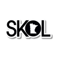 Sticker with the word “SKOL” in bold black letters; the “O” is replaced by a black silhouette of Minnesota.
