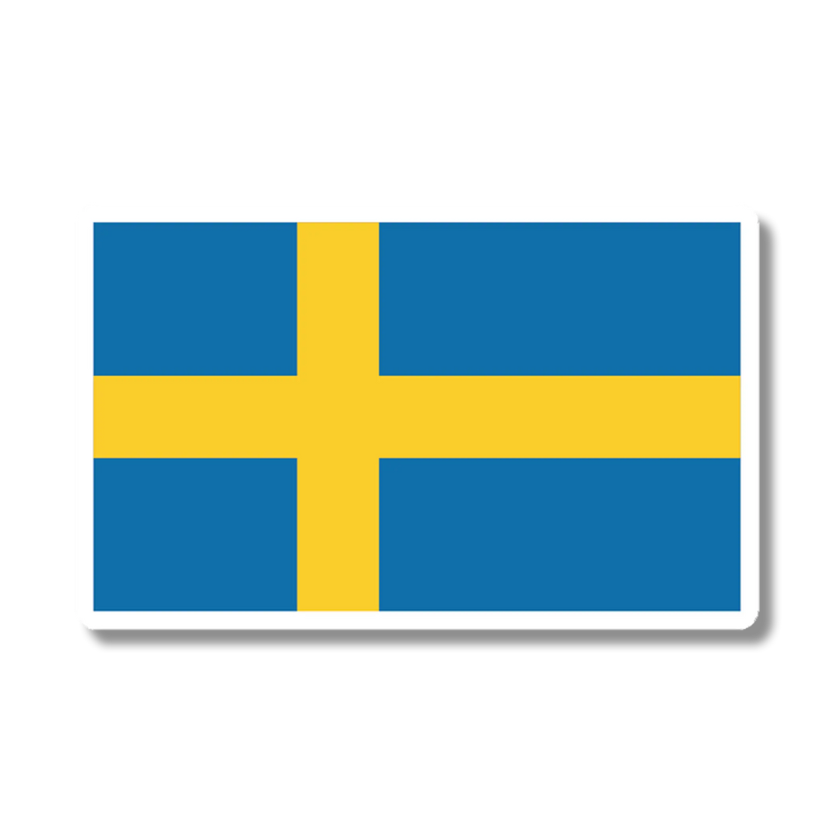 Sticker with a blue background and a yellow Nordic cross extending to the edges, representing the Swedish flag.