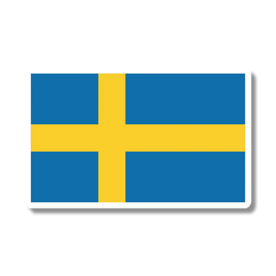 Sticker with a blue background and a yellow Nordic cross extending to the edges, representing the Swedish flag.