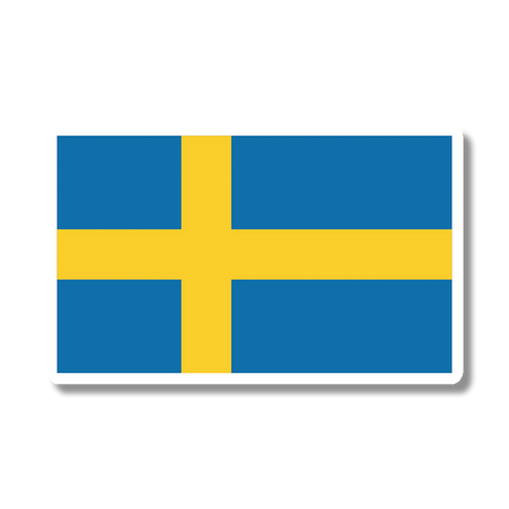 Sticker with a blue background and a yellow Nordic cross extending to the edges, representing the Swedish flag.