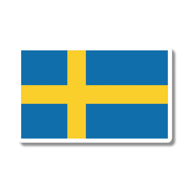 Sticker with a blue background and a yellow Nordic cross extending to the edges, representing the Swedish flag.