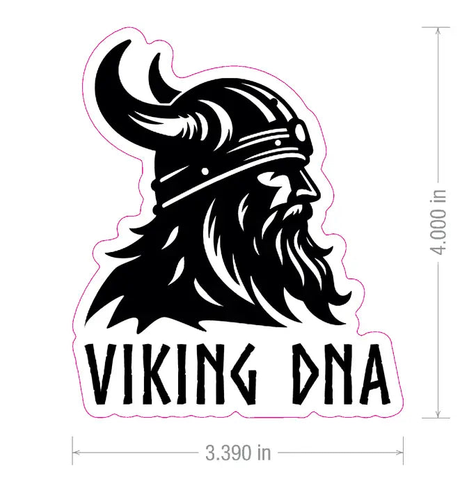 Show your Nordic pride with the Swedish Gift Store’s Nordic Sticker: Viking DNA Sticker – Unleash Your Inner Warrior. This striking black and white illustration features a Viking with a helmet and beard, boldly labeled “Viking DNA” below. Measuring 4 inches tall by 3.45 inches wide, it’s the perfect sticker for celebrating your love of history and heritage.