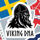 Bold and eye-catching, the Sticker: Viking DNA Sticker with Period Accurate Helmet (3.45″ x 4″) by Swedish Gift Store features a black and white Viking helmeted head above bold “Viking DNA” text. This Norse decal includes a period-accurate helmet, the Swedish flag, and a red jersey graphic subtly visible in the background.