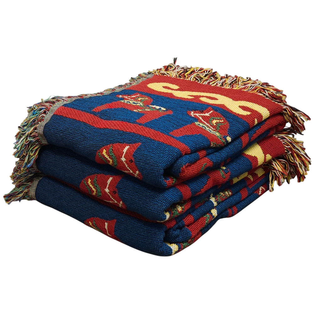 Blanket: Swedish Dala Horse 100% Cotton Woven Blanket 50"x60"