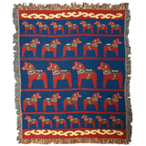 Blanket: Swedish Dala Horse 100% Cotton Woven Blanket 50"x60"