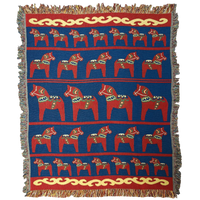Blanket: Swedish Dala Horse 100% Cotton Woven Blanket 50"x60"