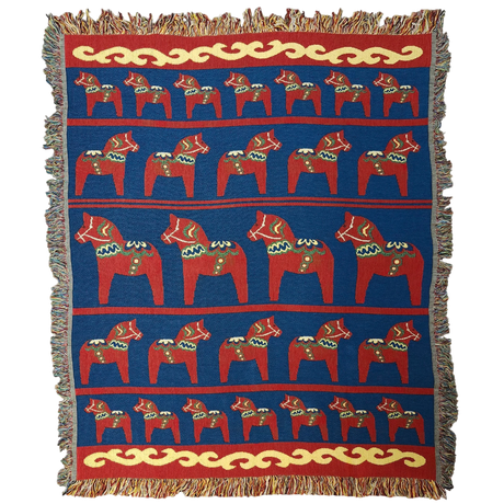 Blanket: Swedish Dala Horse 100% Cotton Woven Blanket 50"x60"