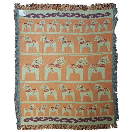 Blanket: Swedish Dala Horse 100% Cotton Woven Blanket 50"x60"