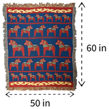 Blanket: Swedish Dala Horse 100% Cotton Woven Blanket 50"x60"