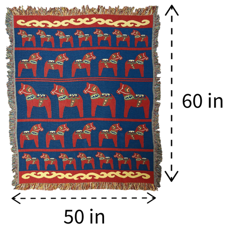 Blanket: Swedish Dala Horse 100% Cotton Woven Blanket 50"x60"
