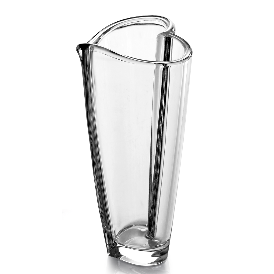 Orrefors presents the Heart Bud Vase Large, a stunning clear crystal glass piece with a wavy asymmetric rim and tapered base, showcasing the elegance of their renowned craftsmanship.