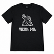 Black T-shirt with a white outline of a Viking head above the text “VIKING DNA” in bold letters.