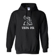 The Hoodie: Nordic Viking DNA Heritage Sweatshirt with Hood – Black showcases a bold white Viking head graphic and horned helmet above “VIKING DNA,” honoring Norse mythology and Nordic heritage.