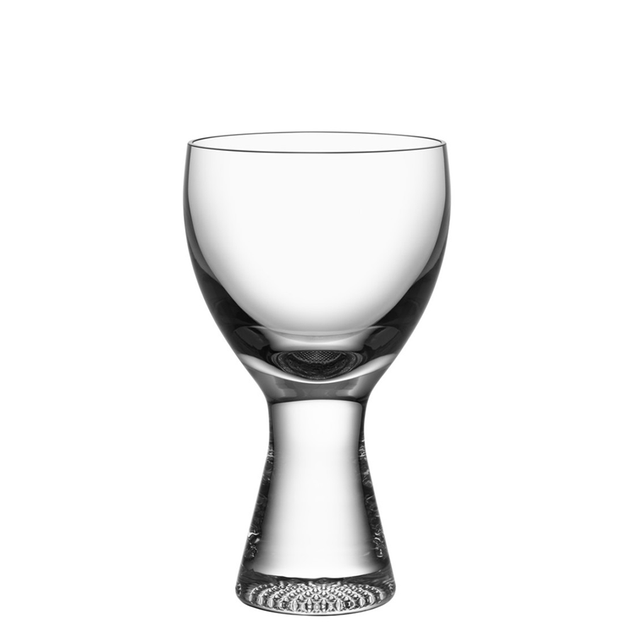 A clear, handmade KostaBoda: Limelight Wine XL Glass 11.8oz, with a thick solid base, sits centered on a plain white background, exuding the understated elegance of the Limelight Collection.