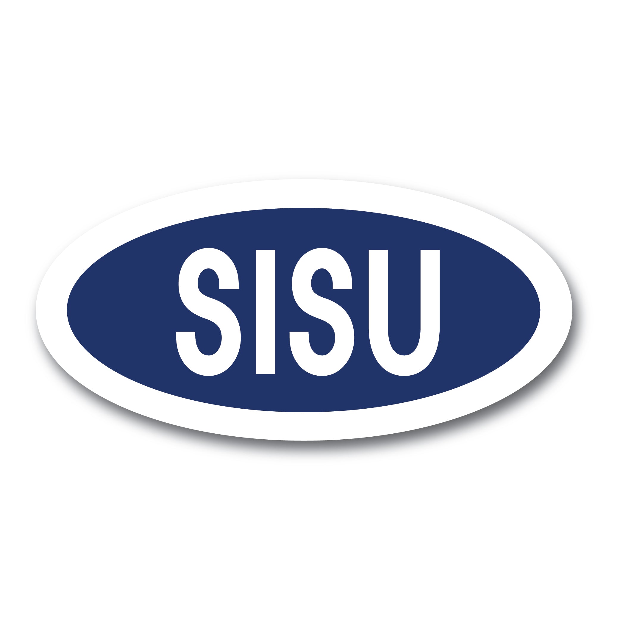 The Sisu Sticker features an oval design with a blue background and prominent "SISU" text in bold, white capital letters. Measuring 2.8 inches by 1.3 inches, it’s an ideal size for adding a personalized touch to your favorite items.