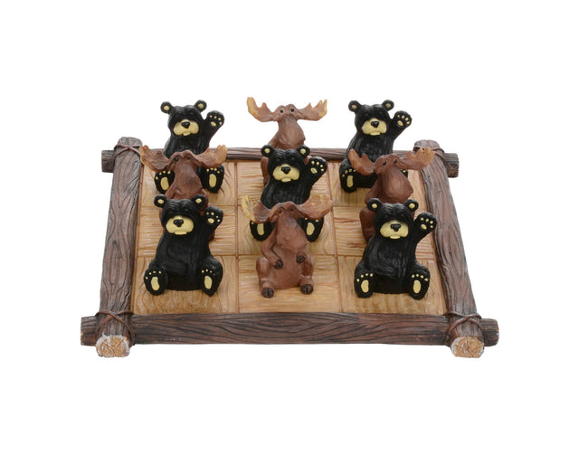 The Game: Bear & Moose "Tic Tac Toe" Set offers a unique family game experience with its board featuring charming figurines of black bears and brown moose, making it an ideal gift for any occasion.
