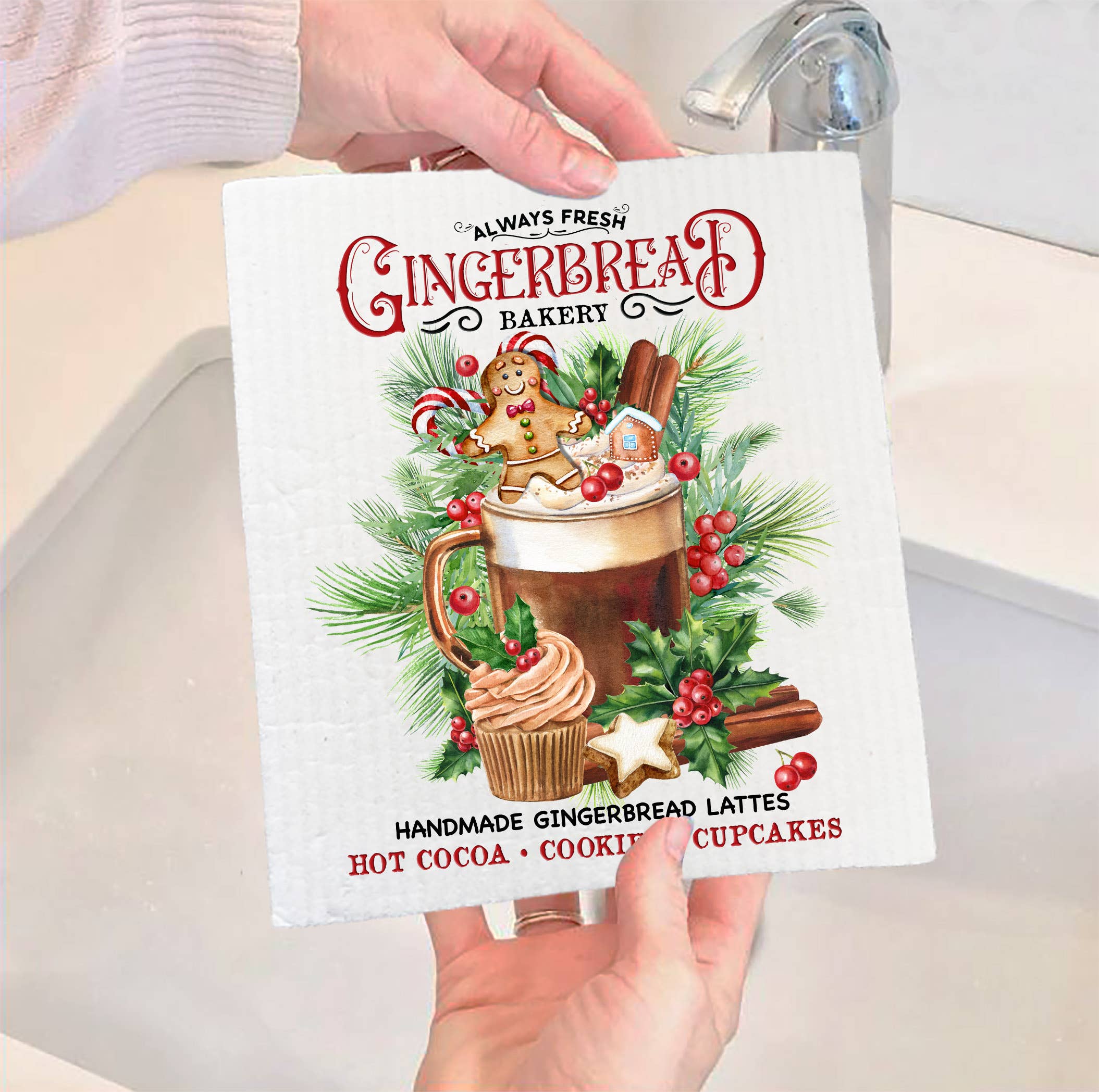 Dish Cloth: Christmas Gingerbread Latte SWEDISH DISH CLOTH