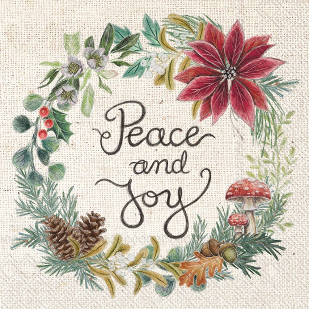 Napkins: Peace And Joy linen Christmas