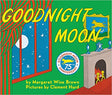 Cover of the beloved children's book, "Goodnight Moon" by Margaret Wise Brown, with illustrations by Clement Hurd. This edition showcases a room with a fireplace, a window revealing the moon, and mentions of its anniversary edition.