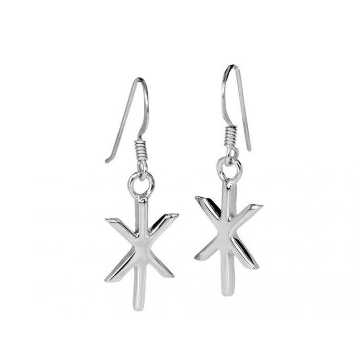 Discover our exquisite Sterling Rune Earrings - Strength, inspired by Icelandic jewelry. These beautiful silver pieces feature star-shaped pendants and hooks for easy wear, combining elegance and a touch of Nordic charm.