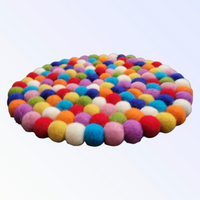 Trivet: Multi-Color Round Wool Felted Pom-Pom Trivet