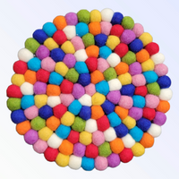 Trivet: Multi-Color Round Wool Felted Pom-Pom Trivet