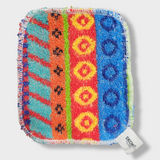 The Skoy Enterprises Dish Scrub: Skoy Scrub Cloths Good Clean Fun! is a vibrant, eco-friendly reusable kitchen scrubber with patterned stripes, stitched white edges, and a SKOY tag—perfect for stylish and sustainable cleaning.