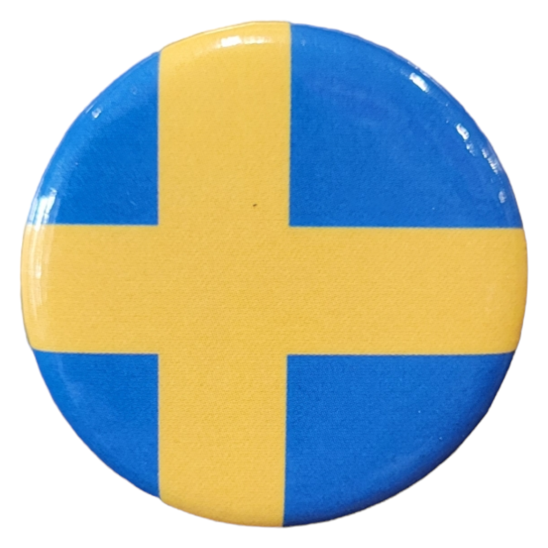 The Magnet: Swedish Flag Mini displays the Swedish flag with its iconic yellow cross on a blue background, making it an ideal addition to your fridge magnet collection.