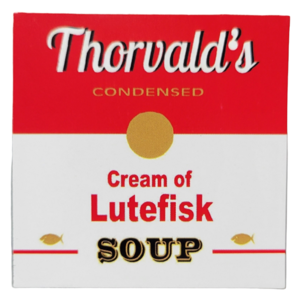 Magnet: Thorvald's Cream of Lutefisk Soup Refrigerator Magnet 2x2 inch thin magnet