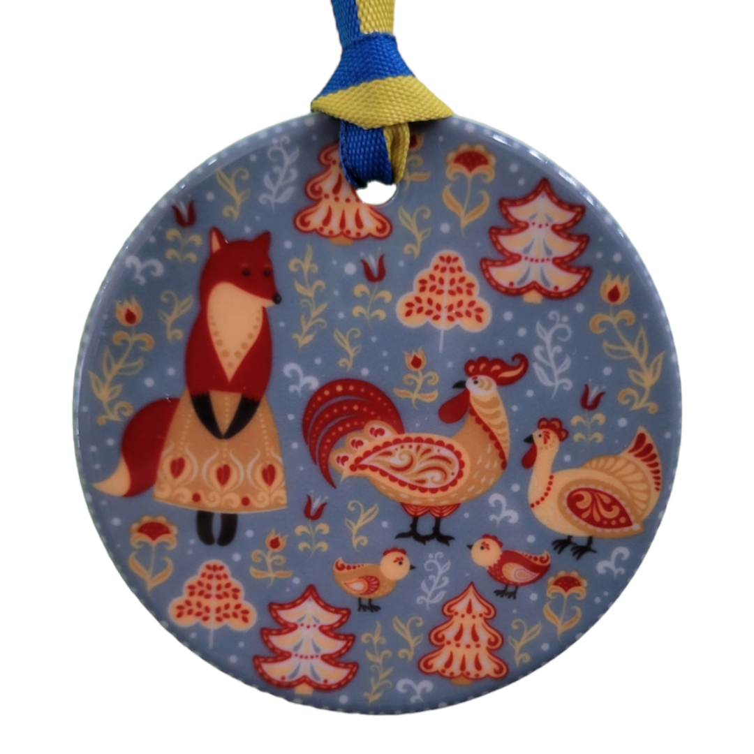Ornament: Ethnic Fox Maid & Rooster