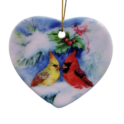 Ornament: Watercolor Cardinal Mistletoe Romance Circle