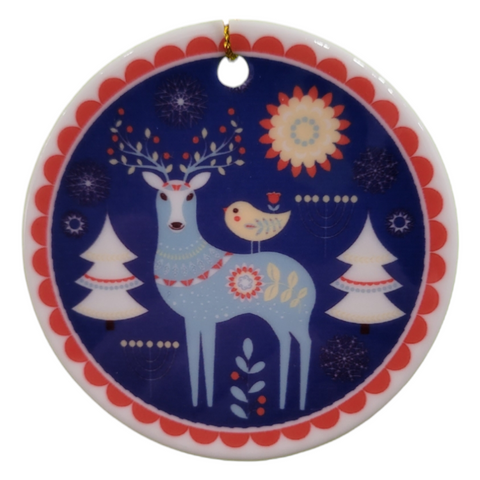 Ornament: Vintage Nordic Winter Deer Circle