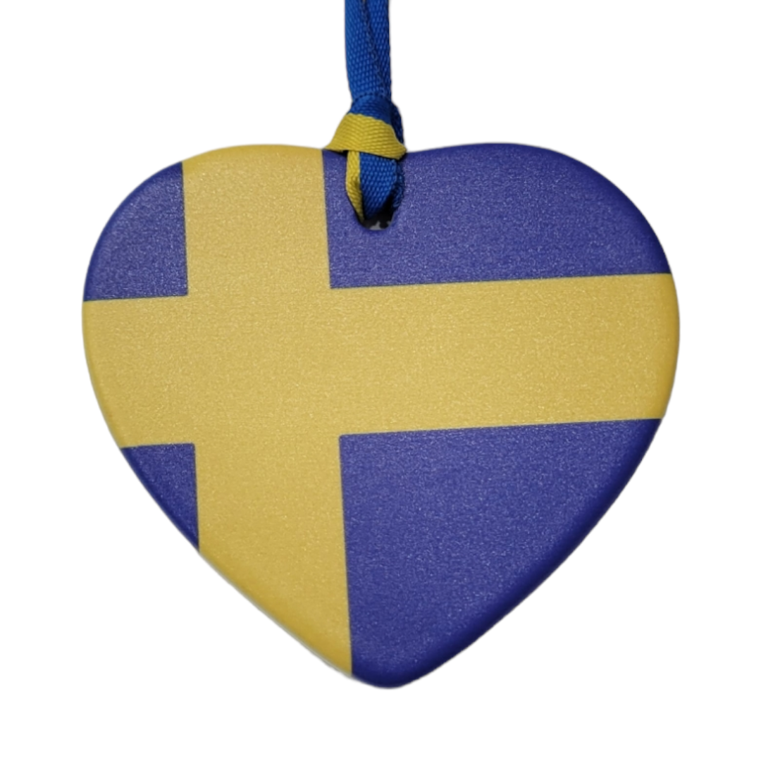 Ornament: Porcelain Heart - Swedish Flag 3"